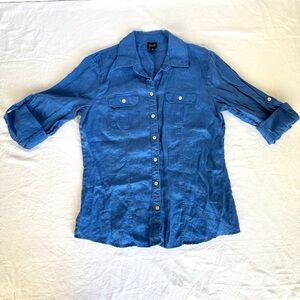 Saks Fifth Avenue Blue Button-Down Linen Shirt